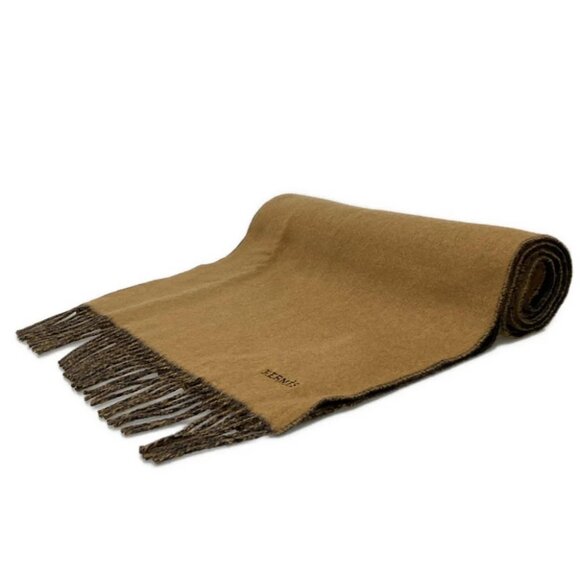 Auth HERMES - Light Brown Black Cashmere Scarf - Picture 1 of 5